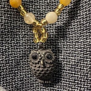 Gold and Silver Owl Pendant Necklace and Mixed Metal Bracelet